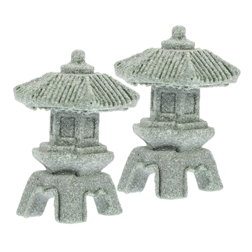 Housoutil Estatua de Pagoda Mini de Piedra para Decoración de Micro Paisajes Jardín Zen Japonés y Acuario Modelo de Mini Pagoda Resistente para Bonsái y Patios 2 Piezas