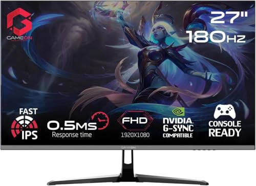 GAMEON GOPS27180IPS 27 Inch Gaming Monitor FHD 1080p 180Hz Fast IPS Computer Monitor, 0.5ms MPRT, HDMI 2.1, HDR, 99% sRGB, G-Sync & FreeSync Compatible, Built-in Speakers, PS5 & Console Ready, Black