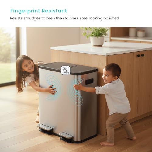 Image of Home Zone Living 19 Gallon Large Kitchen Trash Can with Dual Compartments