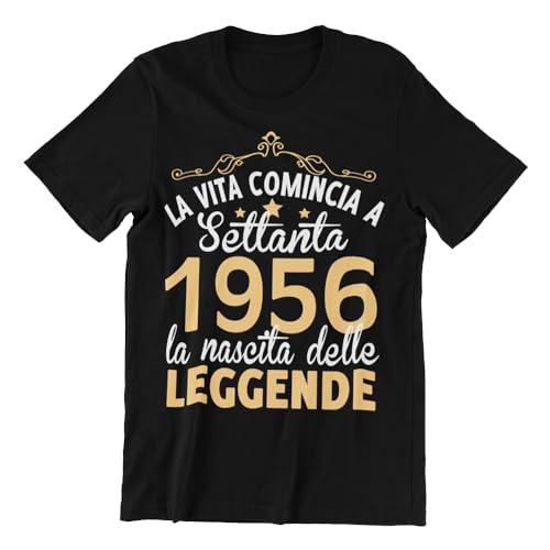 Vulfire Maglietta Uomo 70 Anni Compleanno Idea Regalo Originale per Festa Settantesimo, Nato nel 1956, La Vita Comincia a Settanta, Nascita delle Leggende (IT, Testo, L, Regular, Regular, Nero)