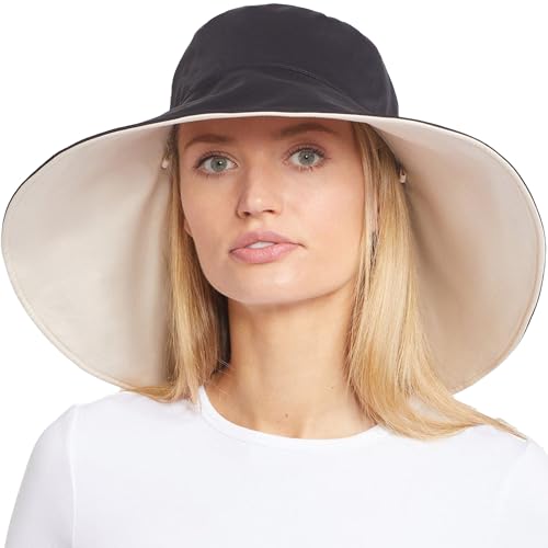 Solbari Chapeau à bord ultra large UPF50+ Protection UV Chapeau de protection solaire, Noir/beige, L/XL