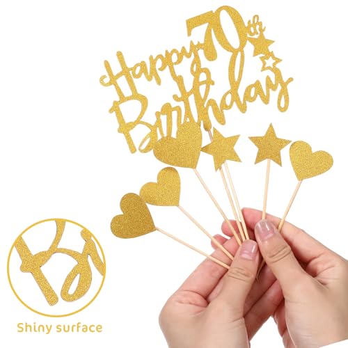ZEYIYER 70th Birthday Cake Toppers, Gold Happy 70th Birthday Cake Decorations with Star Heart, Seventy Years Old Cakes Pick for Women, Party Supplies - Image 5