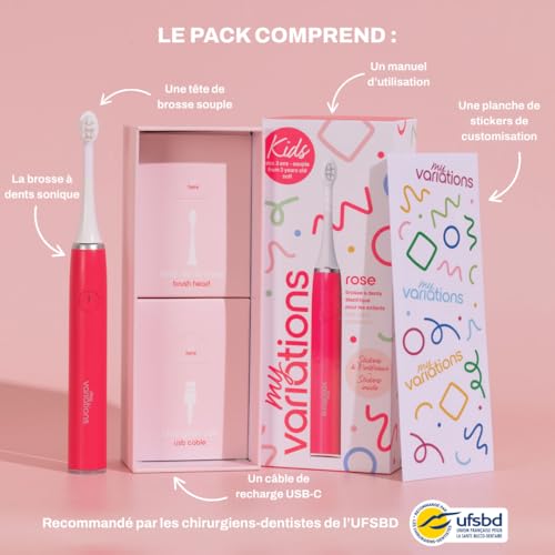Brosse à dents électrique enfant sonique rose pour la routine du soir