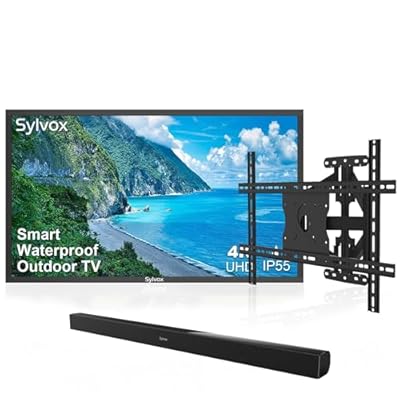 SYLVOX Outdoor TV, 43'' Smart Waterproof Television, 4K UHD, HDR10, Google OS, 1000nits for Partial Sun Area, with Waterproof Soundbar & Wall Mount