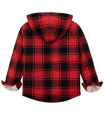 Zenthace Boys Hooded Flannel Shirt Jacket Sherpa Fleece Lined Full Zip Up Hoodie Flannel Plaid Shirt Red And Black S Size 5-6 #TOP1