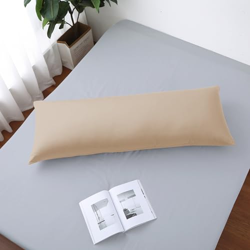Image of 100% Egyptian Cotton Body Pillow Cover Long Pillow Case, 600 Thread Count Bed Pillow Protector with Zipper, Sateen Weave Cooling Full Body Pillowcase for Adults 20x54 Inches (1PC, Body, Beige)