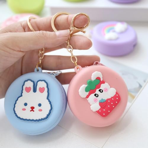 Keychain Cartoon Portable Round Silicone Coin Purse Coin Storage Bag Wallet Key Case2