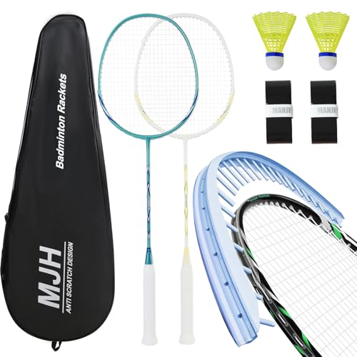 MANJHONG Graphit Badmintonschläger Set, Kratzfestes Rahmendesign, Carbon Badminton Schläger mit Tasche, Federbälle, Griffband (UP200)