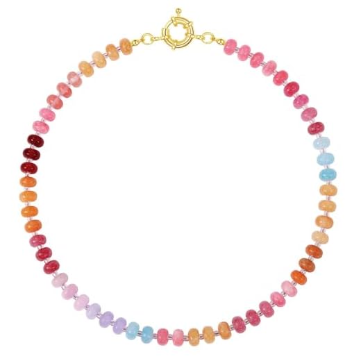 KELORIS PATH Beaded Gemstone Necklaces for Women, Boho Colorful Bead Choker Necklace, Natural Stone Handmade Summer Jewelry for Beach (Passionate)