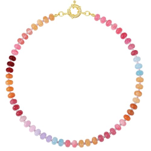 KELORIS PATH Beaded Gemstone Necklaces for Women, Boho Colorful Bead Choker Necklace, Natural Stone Handmade Summer Jewelry for Beach