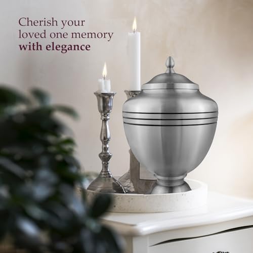 Image of Trupoint Memorials Cremation Urns for Human Ashes, Funeral Memorial Urn for Male and Female, Decorative Burial Metal Urn Collection for Adult Men & Women - Silver Chalice, Adult (200LB)