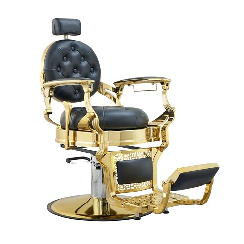 Professional Adjustable Vintage Barber Chair for Hairdressers Heavy Tattoo Shampoo Beauty Salon Equipment(Golden)