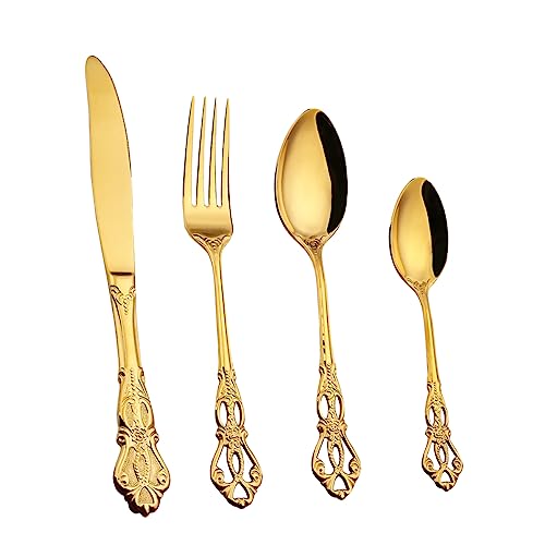 FELTECHELECTR 1 Juego juego de cubiertos occidental Batería de cocina cena oro talheres aco inocidavel cuchillo fileteador cubiertos dorados acero inoxidable cubiertos acero inoxidable Golden