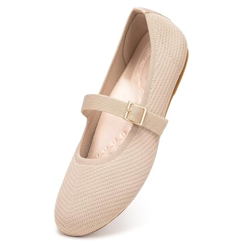 Image of Frank Mully Women's Mary Jane Flats Comfortable Dressy Ballet Flats Casual Round Toe Slip On Washable Knitted Fabric Office Work Woman Shoes