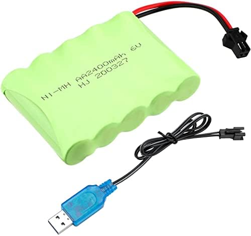 Innovateking 6V Ni-MH AA Battery Pack 2400mAh with SM-2P 2Pin Plug & USB Rechargeable Charger Cable for RC Truck Cars Vehicles