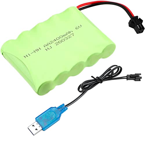 Innovateking 6V Ni-Mh Aa Battery Pack 2400Mah With Sm-2P 2Pin Plug & Usb Rechargeable Charger Cable For Rc Truck Cars Vehicles #TOP19
