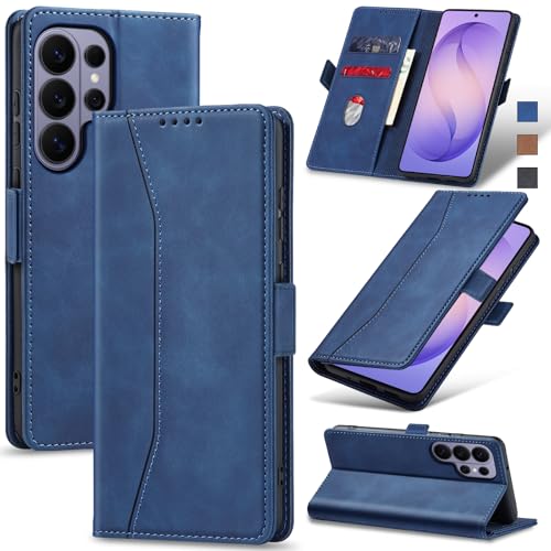 Image of Jasonyu Flip Wallet Case for Samsung Galaxy S26 Ultra 5G,Leather Magnetic Folio Cover with Card Holder,Kickstand - TPU Shockproof Durable Protective Phone Case,Blue