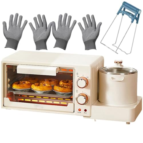 Breakfast Maker Station, 1050W Egg Sandwich Machine, 8L Electric Oven with Non-stick Pan and Cooking Pot, Dual Zone Work, 30min Timer