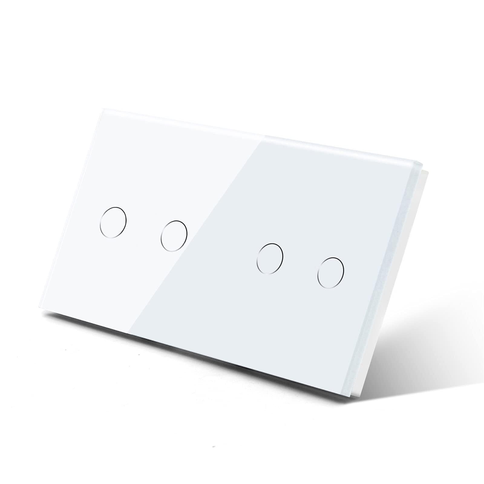 Touch Lichtschalter 4 Gang 1 Weg Wand Touch Schalter Doppel 2Gang Licht Weiß Schwarz GoldenClass Panel Wasserdichte Hintergrundbeleuchtung(White)