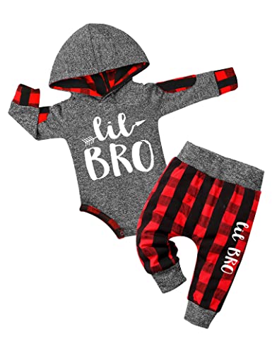 Image of Fommy Newborn Baby Boy Clothes Plaid Letter Print Long Sleeve Hoodies + Long Pants 2PCS Fall Winter Outfits Set