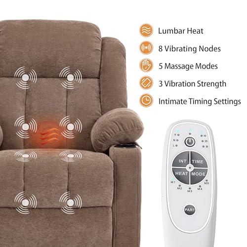 Sfxingyou Power Lift Recliner Chair for Elderly with Massage and Heat, Reclining Sofa Chair with USB & Type-C Ports and Cup Holders, L1288(Brown)