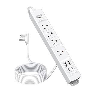 TROND Flat Plug Power Strip USB-10ft Flat Extension Cord Surge Protector Wall Mount, 2 USB C Charger & 2 USB A Ports with Multiple Outlets, 1440J, 1625W for Office Supplies Dorm Room Essentials, White