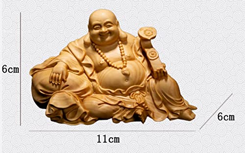 Estatua de Buda Feliz tallada a mano en madera sólida miniatura 2