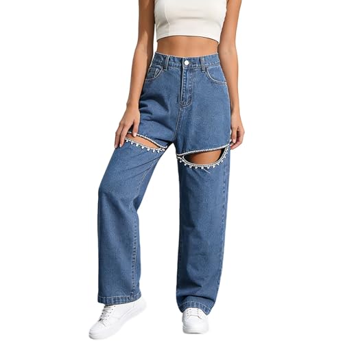 Pantalon en jean déchiré avec taille élastique fini les ceintures rigides
