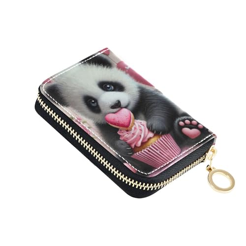 GAIGEO Credit Card Holder RFID Blocking Small Womens Wallets Leather Coin Change Purse with Zipper Cute Panda Valentine Love