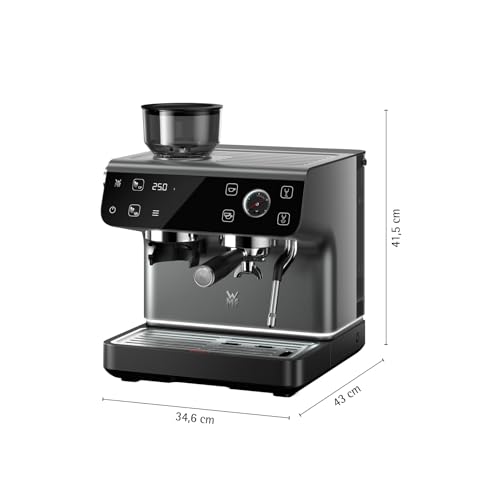 WMF Espresso Pro Siebträgermaschine, halbautomatische Espressomaschine mit Mahlwerk, 15 bar Druck, integrierte Waage, Doppel-Thermoblock Technologie, schnelles Erhitzen, Steingrau