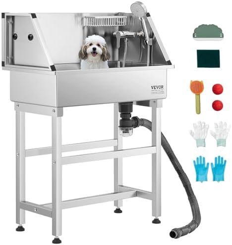 VEVOR Professional Dog Washing Station, 34 Inch Stainless Steel P...