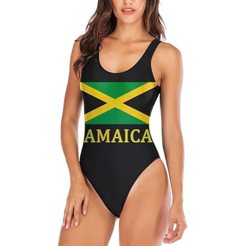 YELAIVP Women's Jamaica America Flag Padded One Piece Swimsuit Scoop Neck High Cut Bathing Suits Swimwear Cover