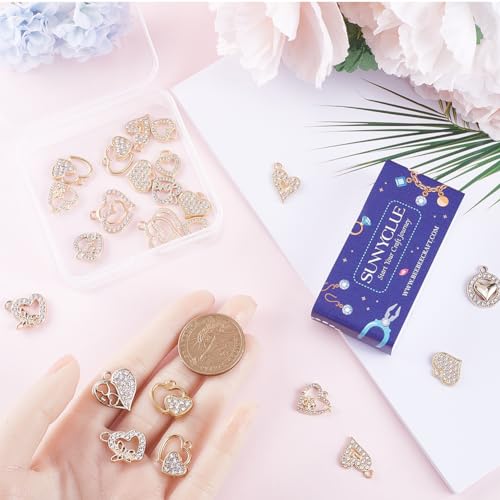 SUNNYCLUE 1 Box 40Pcs Valentines Day Heart Rhinestone Charms Heart Charms Love Charm Bulk Charm Crystal Hollow Love Pendants for jewellery Making DIY Earrings Bracelet Necklace Gift Supplies - Image 3