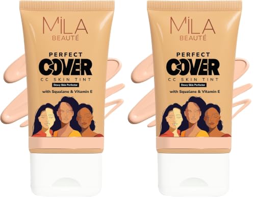 Image of Mila Beaute Perfect Cover Cc Cream With Spf 24+ I Light Makeup With Natural Coverage & Dewy Finish I Skin Tint With Squalene I Hydrate & Brighten Skin |conceal Dark Spots (25ml, Vanilla Sponge)
