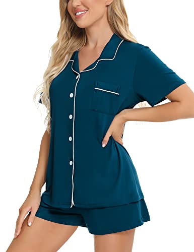 Image of SWOMOG Womens Button Down Pajamas Set Short Sleeve Sleepwear Bride Soft Pj Lounge Sets XS-3XL