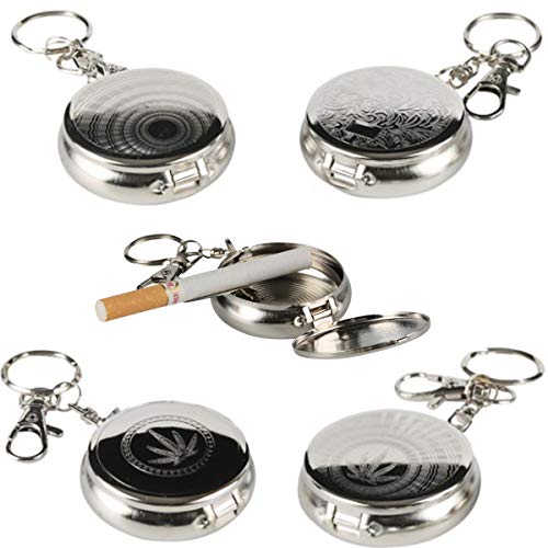 TANGGER 4 PCS Taschenaschenbecher Tragbare für Unterwegs mit Schlüsselbund Edelstahl Rrund Taschenaschenbecher mit Deckel Geruchsdicht und Klein,Reiseaschenbecher Auto Cover