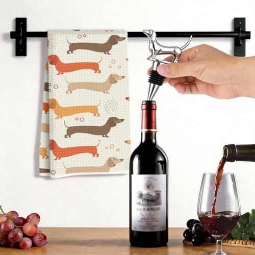 Image of Hanamiya Na Dachshund Kitchen Towels with Wine Bottle Stopper 24x14 Inch, Dachshund Gifts Reusable Dish Towels for Kitchen Bars Decor, Wine Gift Weiner Dog Gifts for Women Men Birthday Gift