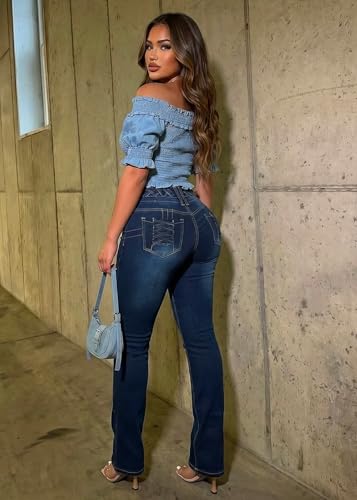 Image of Moda Xpress Women's Butt Lifting High Waisted Bootcut Jeans - Stretchy, Comfortable Flare Jeans in Junior Size Vintage Style