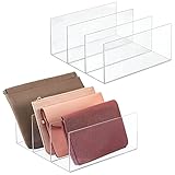mDesign Plastic Divided Purse Organizer for Closets, Bedrooms, Dressers - Closet Shelf Storage Solution for, Purses, Clutches, Wallets, Accessories - 3 Sections, 2 Pack - Clear