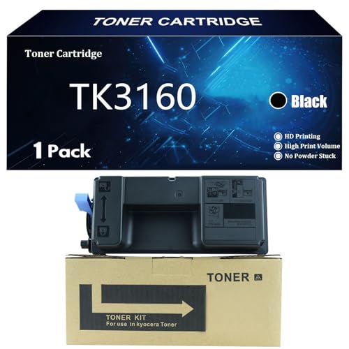 TK3160 Cartucho de Tóner de Repuesto para Kyocera TK3160 TK-3160 TK 3160 Compatible para Kyocera ECOSYS M3040idn M3540idn Impresoras con Chip,Black-1 Pack