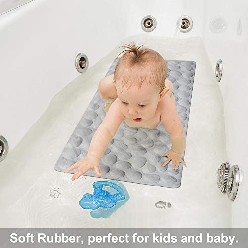 Bligli Bath Tub Shower Mat, 16X31.5 Inch Standard Non-Slip Bathtub Mats With Strong Suction Cups, Soft Rubber Anti-Slip Bathroom Floor Mat, Machine Washable, Comfort On Feet, 100% Bpa Free (Grey) #TOP6