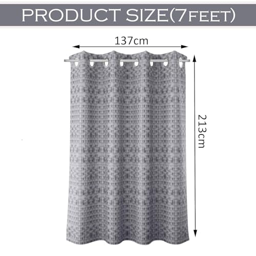 Image of Kuber Industries 7 Ft Waterproof Check Eyelet Shower Curtains for Bathroom | Washroom Partition Screen & Wall Divider Parda for Bath | Grey