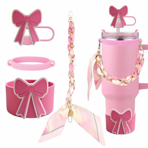Image of House of Quirk 4-Piece Tumbler Accessory Set - Handle Strap, Cup Boot, Straw Cover & Ring (Raspeberry, Fits 40oz /30oz, Tumbler Not Included)