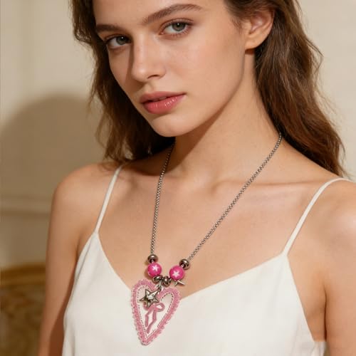 Collier nœud papillon acrylique chaîne délicate et pendentif cœur mode - 6