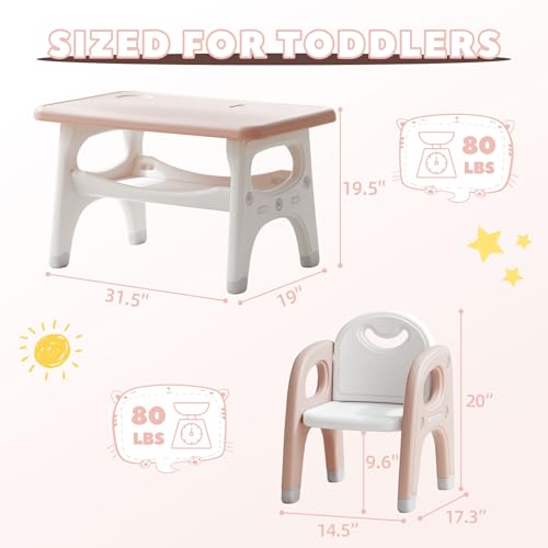 Image of GITAWUSA Kids Table and 2 Chairs Set, Large Built-in Storage, Montessori Toddlers Table and Chairs Set, Kids Activity Table for Drawing Dining Playing, CPSC & ASTM Approved, Pink