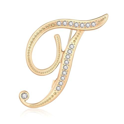 Image of Rhinestone Initial Brooch Pin for Women, Alphabet Gold Letter Brooch A-Z with Crystal, Metal Pin for Hat Bag Dress Suit Accessory for Men
