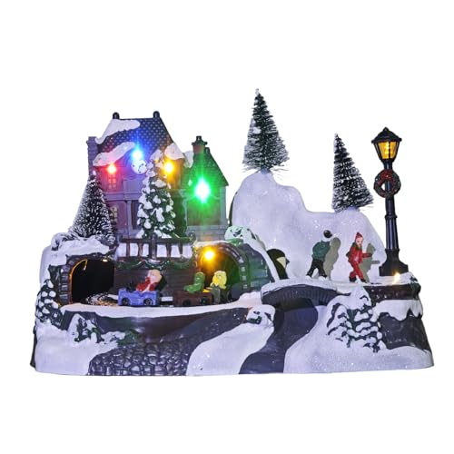 Village de Noël animé musical avec montagnes russes et patineur LED