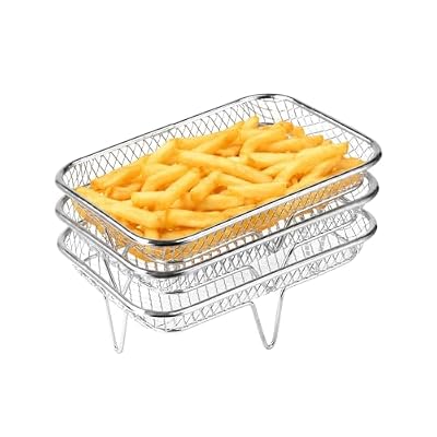 FikaNook Air Fryer Rack, 3pcs Stackable Stainless Steel Dehydrator Rack, Square Air Fryer Accessories for Cosori, Instant Vortex, Ninja Pro XL 6.5 QT AF181 & More (Rectangle, 3PCS(different heights))