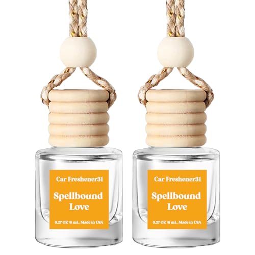 Image of C Classy Hanging Car Air Freshener 2 Pack, Spellbound Love Essential Oil Diffuser, Long-Lasting Fragrance, Cute Glass Bottle Car Accessories for Women & Men, Made in USA