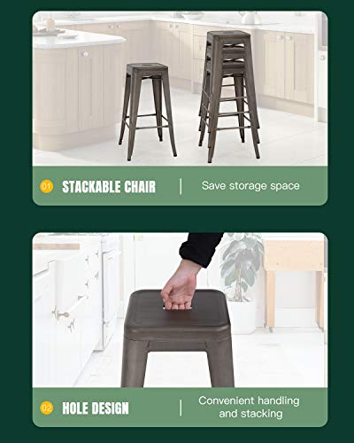 Fdw Metal Bar Stools Set Of 4 Counter Height Barstool Stackable Barstools 24 Inch 30 Inch Indoor Outdoor Patio Bar Stool Home Kitchen Dining Stool Backless Bar Chair (30", Gun) #TOP5